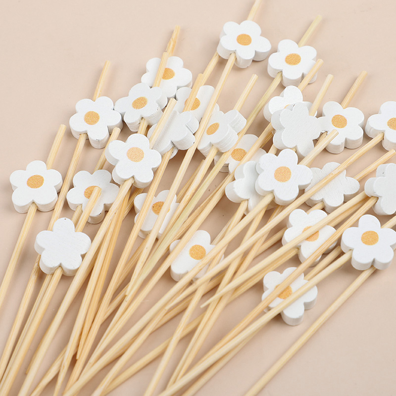 Baby Food Dessert - 100Pcs Daisy Flower Bamboo Food Picks