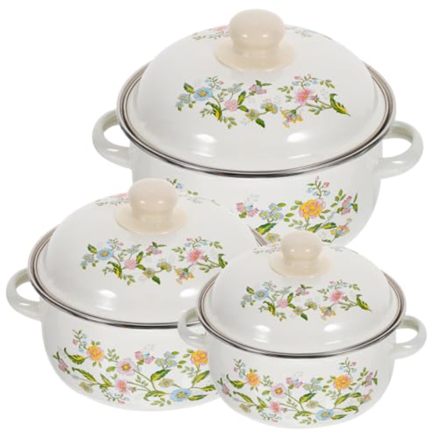 Baby Food Cooking Set - 3-Piece Mini Enamel Soup Pot Set